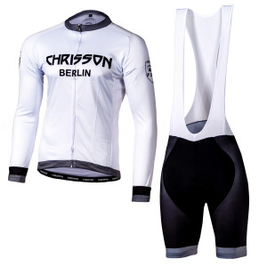 Fahrradtrikot Set CRISSON ESSENTIAL BLACK & WHITE LINE langarm Trikot und kurze Trägerhose